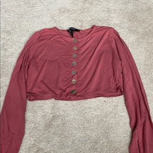 Dark Pink Buttoned Long Sleeve Crop Top